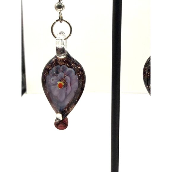 Murano Style Glass Flower Necklace & Earrings Set – Pink Ribbon Cord – Fashion J - Picture 5 of 16